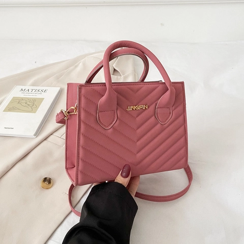 Borsa a Spalla Donna Retro in Pelle PU Trapuntata Tinta Unita Cuciture a V Borsa a Tracolla Con Manico Hardware Dorato Moda