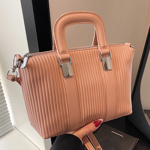 Borsa A Mano Donna Pelle PU Pieghe Verticali Borsa A Tracolla Con Cinturino Rimovibile Per Moda Casual