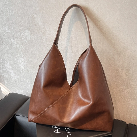 Bolso Tote de Mujer de Cuero PU Retro de Gran Capacidad Minimalista Geométrico Bolso de Hombro Para Viaje Diario