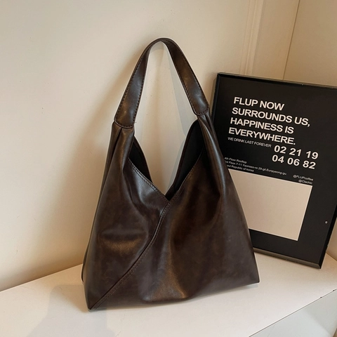 Bolso Tote de Mujer de Cuero PU Retro de Gran Capacidad Minimalista Geométrico Bolso de Hombro Para Viaje Diario