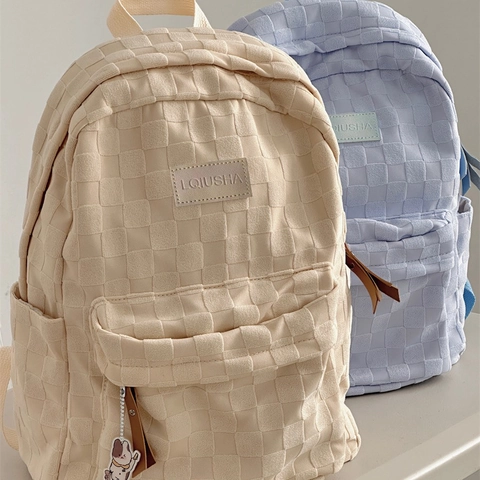 Japanse INS Stijl Schaakbord Rugzak Voor Meisjes Lichtgewicht Waterdicht Nylon Wafel Schooltas Casual Reizen Rugzak