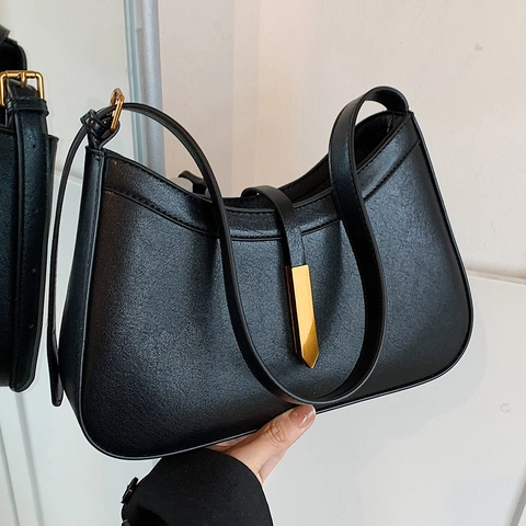 Women's Minimalist Retro PU Leather Underarm Bag Crescent Hobo Shoulder Bag With Gold Hardware Daily Commute Fashion Handbag