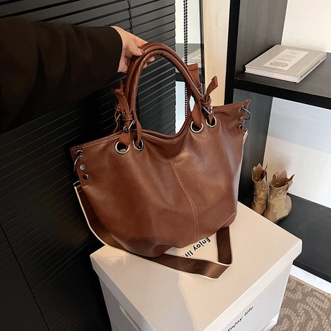 Grande Borsa Tote In Pelle PU Retro Borsa A Spalla Tracolla Larga Regolabile Minimalista Per Donne