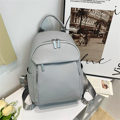 Fashionable Women's PU Leather Backpack With Lychee Pattern Korean Niche Small Rucksack For Travel Daily Casual Wear School Bag