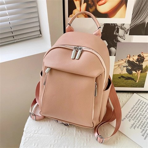 Fashionable Women's PU Leather Backpack With Lychee Pattern Korean Niche Small Rucksack For Travel Daily Casual Wear School Bag
