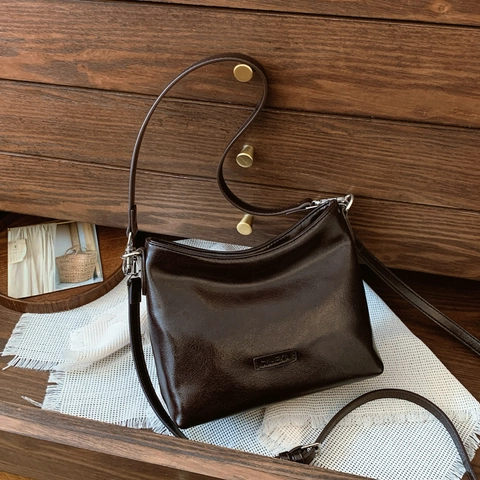Women Vintage PU Leather Shoulder Bag Matte Glossy Underarm Crossbody Bag Versatile Minimalist Small Square Bag For Daily Use