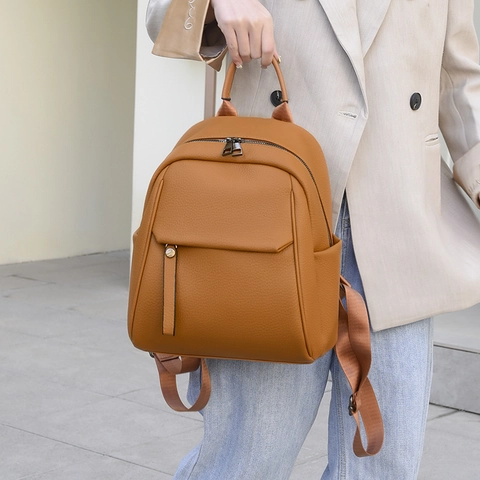 Zaino da Donna in Pelle PU alla Moda Urbano Semplice Texture Litchi Resistente all'Acqua Borsa da Viaggio Scuola Grande Piccola