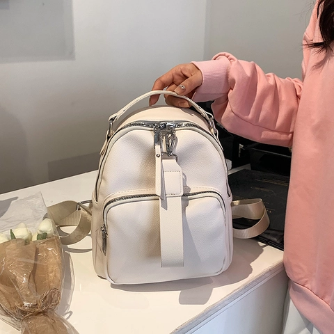 Fashion Women Backpack Lychee Grain PU Leather Mini Rucksack Multi Pocket Adjustable Straps Casual Travel Stylish Daypack