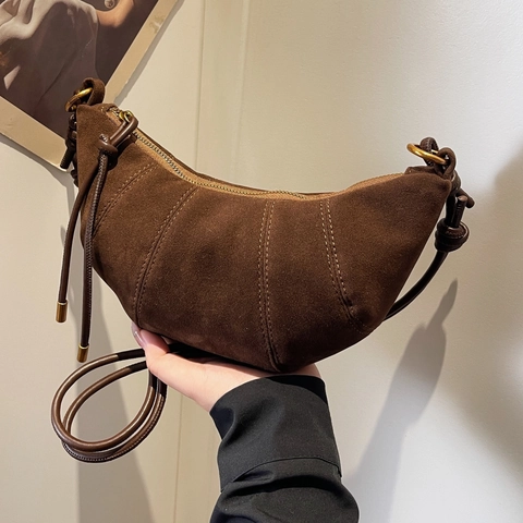Vintage Mattierte Achseltasche Für Damen Mode Wildleder Textur Croissant Umhängetasche Casual Crossbody Tasche Solid Leopard Tasche