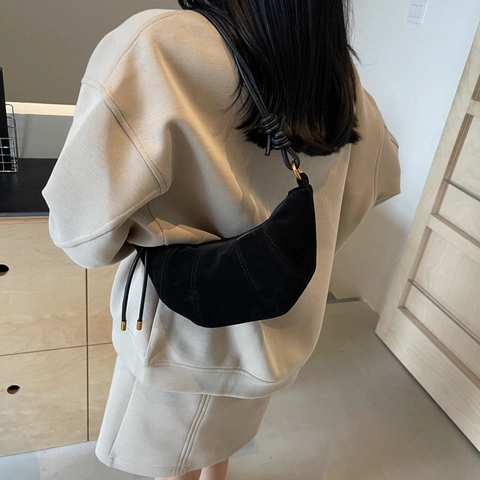Vintage Mattierte Achseltasche Für Damen Mode Wildleder Textur Croissant Umhängetasche Casual Crossbody Tasche Solid Leopard Tasche