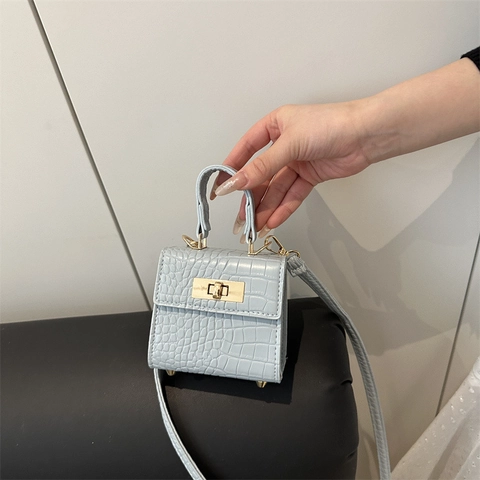 Petit Sac à Main de Mode pour Femmes Motif Crocodile Cuir PU Petit Sac Carré Fermoir Tournant Doré Sac à Bandoulière