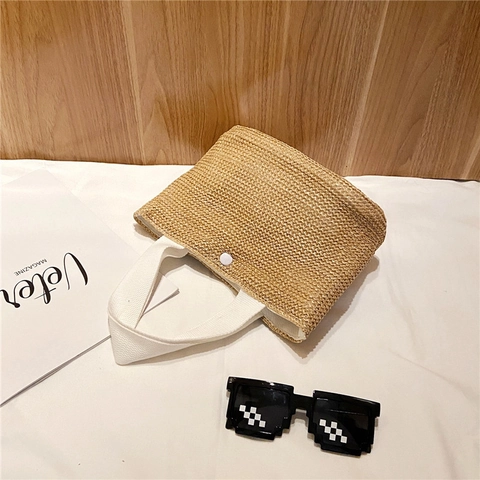Straw Woven Handbag Summer Beach Vacation Retro Large Capacity Tote With Button Closure Lightweight Casual For Women