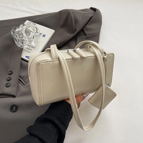 Bolso De Hombro De Axila De Cuero PU Minimalista Con Mini Bolsa Desmontable Estilo Bowling Rectangular Bolso De Mano Versátil Para Mujer