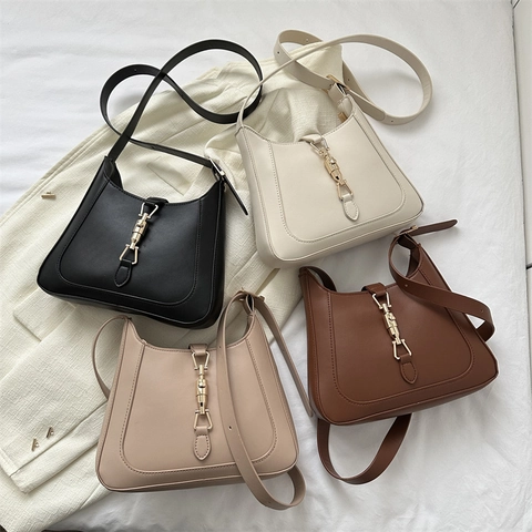 Damen Retro PU Leder Unterarmtasche Mode Halbmond Hobo Tasche Mit Metall Kolbenverschluss Lässige Schulter Umhängetasche