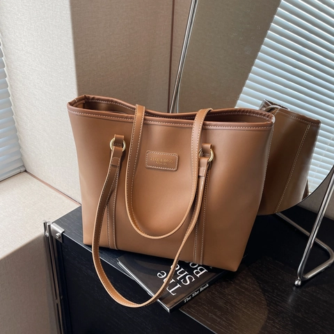 Borsa Tote in Pelle PU di Grande Capacità per Donna Cuciture a Contrasto Borsa a Tracolla Casual Pendolare Borsa da Università