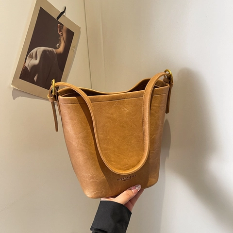 Borsa A Secchiello In Pelle PU Retrò Grande Capacità Minimalista Borsa A Tracolla E Incrociata Con Tasca Interna