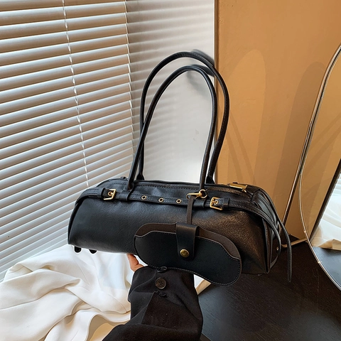Sac À Bandoulière En Cuir PU Sous Les Bras Avec Petite Pochette Amovible Grande Capacité Style Américain Rétro Minimaliste Bowling Bag
