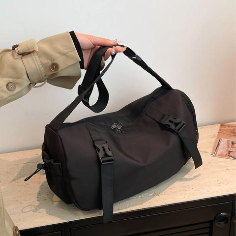 Borsa A Tracolla Cilindrica Borsa Crossbody Nylon Oxford Grande Capacità Multi-Tasca Tracolla Regolabile Fibbia Fitness Viaggio