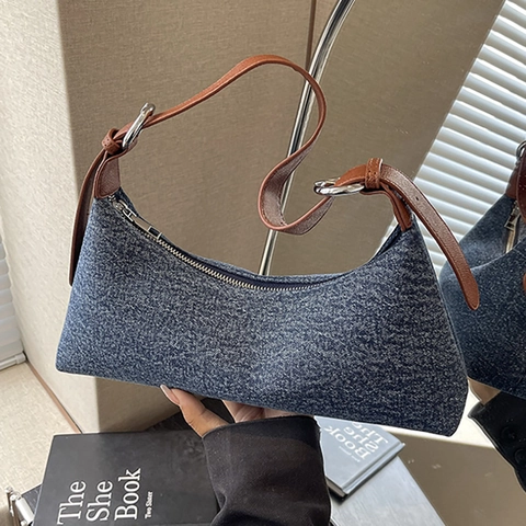 Borsa Hobo In Denim Vintage Da Donna Borsa A Spalla Casual Con Tracolla In Pelle Regolabile Tono Argento