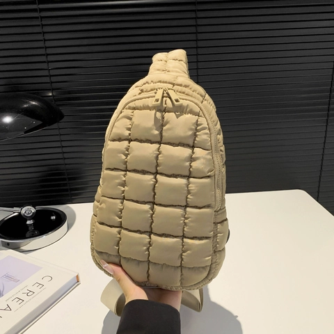 Women Quilted Nylon Shoulder Bag Large Capacity Solid Color Puffer Sling Bag Casual Crossbody Chest Bag For Travel Shopping