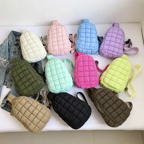 Women Quilted Nylon Shoulder Bag Large Capacity Solid Color Puffer Sling Bag Casual Crossbody Chest Bag For Travel Shopping