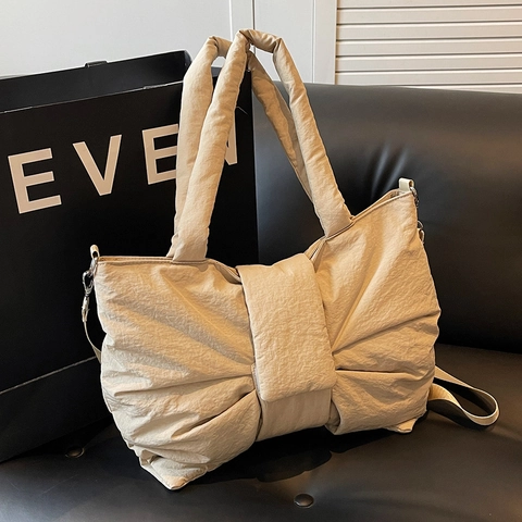 Borsa Tote Con Fiocco Grande Capacità Nylon Imbottita Borsa A Spalla Da Donna Design Di Nicchia Versatile