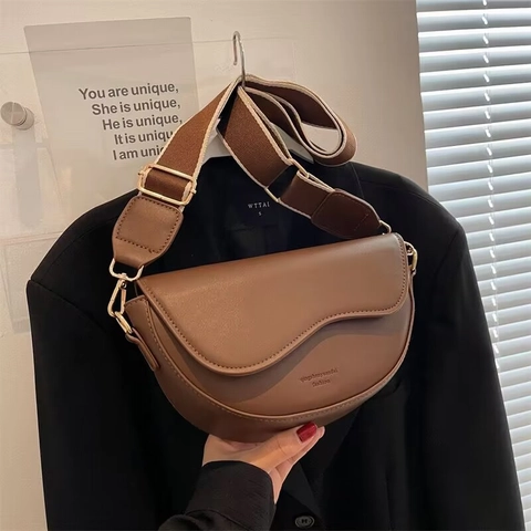 Borsa a Tracolla a Sella in Pelle PU Vintage da Donna Borsa a Spalla con Patta a Bordo Ondulato e Tracolla Larga Regolabile Cartella Casual Quotidiana