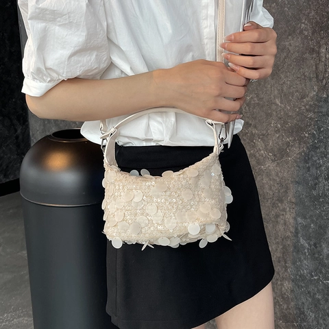 Women Fashion Sequin Underarm Bag Sparkling Large Paillette Shoulder Crossbody Bag PU Leather Small Square Bag For Party Daily