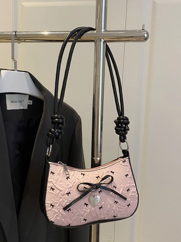 Bolso de Hombro Rosa Dulce Coreano para Mujer Color de Contraste de Cuero PU con Colgante de Corazón Moda Citas Bolso de Mano