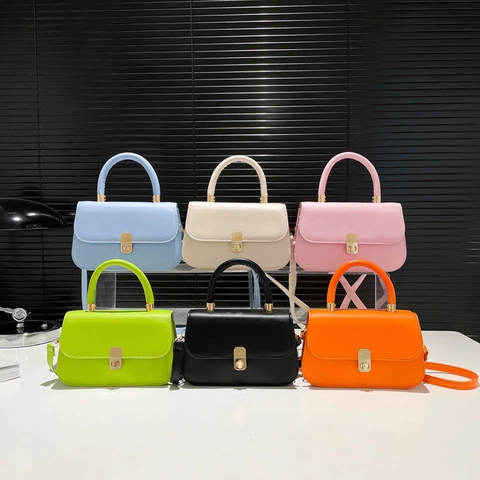 Borsa Quadrata Piccola in Pelle PU Tinta Unita per Donna Borsa a Mano Casual Pendolare Con Chiusura in Metallo E Tracolla