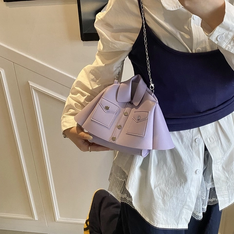 Creative Jacket Shape Crossbody Bag PU Leather Mini Shoulder Purse Silver Chain Metal Buttons Trendy Novelty For Women