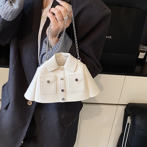 Kreative Jackenform PU Leder Mini Umhängetasche Für Damen Trendiges Hemd Stil Kette Schulter Kleine Box Tasche Handtasche