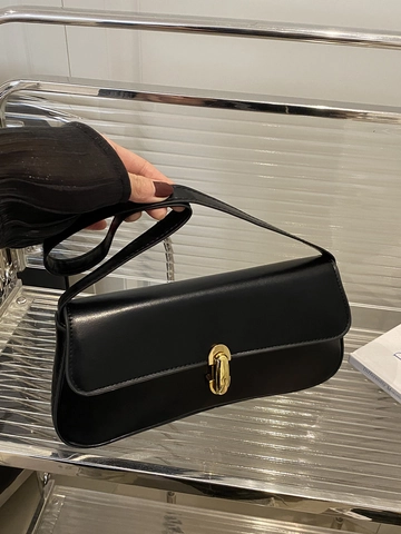 French Style Women PU Leather Baguette Underarm Bag Solid Color Metal Lock Minimalist Shoulder Bag Summer Handbag