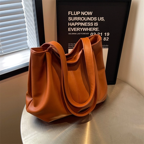 Sac Cabas Rétro pour Femmes Grande Capacité en Cuir PU Minimaliste Sac à Épaule Texture Litchi pour Trajet Quotidien Bureau École