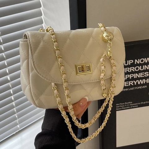 Damen Gesteppte Diamant Mini Umhängetasche PU Leder Schultertasche Mit Metallkugel Versteller Kette Quadratische Klapptasche