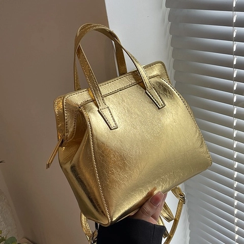 Damen Mode Metallic PU Leder Handtasche Lässiger Rucksack Multifunktionaler Griff Umhängetasche Mit Schultergurt