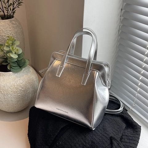 Damen Mode Metallic PU Leder Handtasche Lässiger Rucksack Multifunktionaler Griff Umhängetasche Mit Schultergurt
