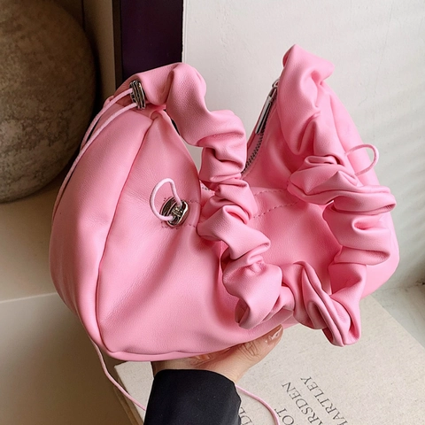 Borsa A Tracolla Arricciata Pelle PU Manico Scrunchie Cloud Hobo Borsa Sottoascella Per Donna Quotidiana