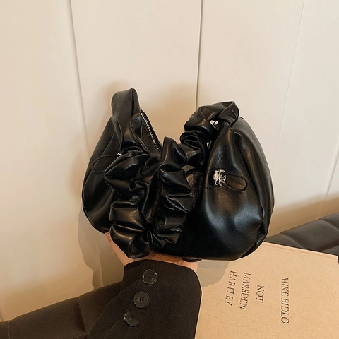 Borsa A Tracolla Arricciata Pelle PU Manico Scrunchie Cloud Hobo Borsa Sottoascella Per Donna Quotidiana