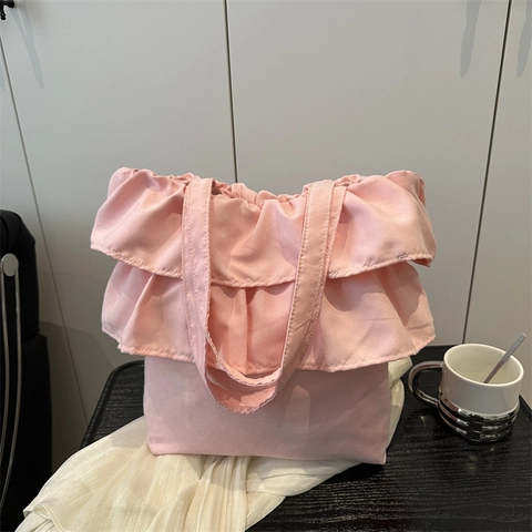 Borsa Tote da Donna Balletcore con Volant a Strati in Fibra Sintetica Borsa a Spalla Grande Capacità Dolce Casual Spesa