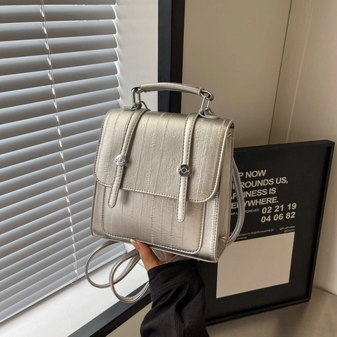Mini Rucksack Handtasche Für Damen PU Leder Vertikale Prägung Klappdeckel Vielseitiges Multi-Way Tragen Retro Urban