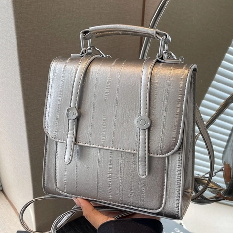 Mini Zaino Moda Donna Pelle PU Texture Verticale Borsa A Mano Versatile Borsa A Tracolla Stile Urbano Retrò Semplice