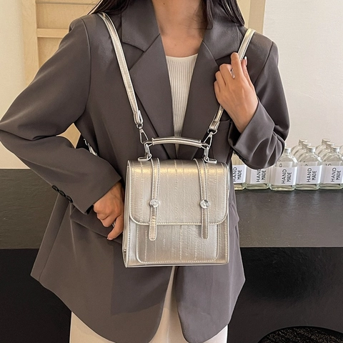 Mini Zaino Moda Donna Pelle PU Texture Verticale Borsa A Mano Versatile Borsa A Tracolla Stile Urbano Retrò Semplice