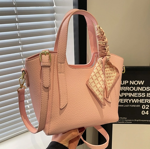 Damen Eimertasche Aus PU Leder Mit Satinnschal Dekor Einfache Schicke Schultertasche Und Umhängetasche