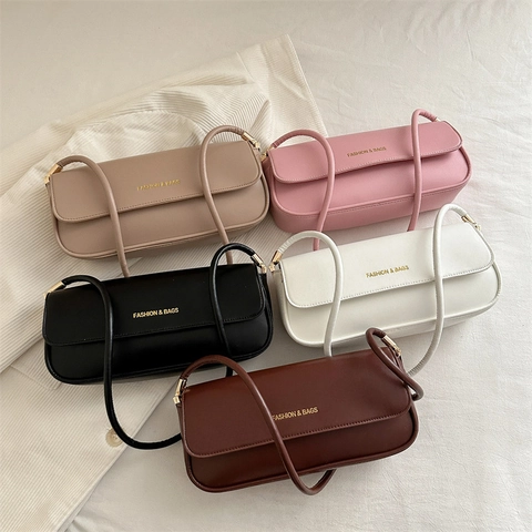 Minimalistische Dames PU Lederen Baguette Tas Mode Letters Print Onderarm Schoudertas Voor Dagelijks Woon-werkverkeer Street Trend