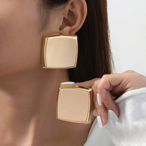 Square Stud Earrings Stainless Steel Polished Glossy Geometric Retro Minimalist Jewelry For Women