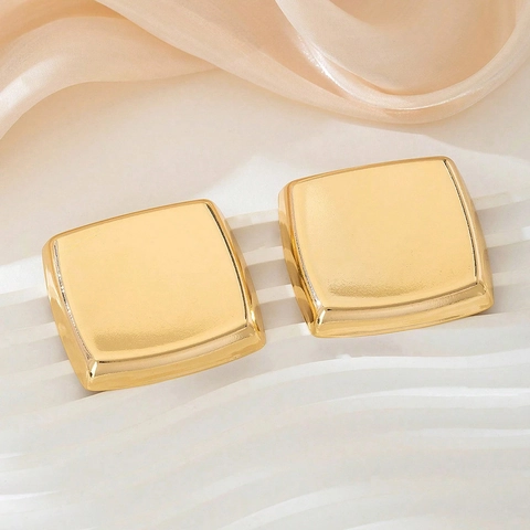 Square Stud Earrings Stainless Steel Polished Glossy Geometric Retro Minimalist Jewelry For Women