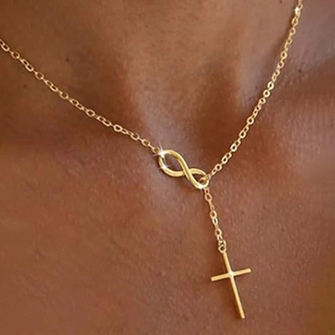 Collana Con Ciondolo Croce Infinito In Acciaio Inossidabile Per Donna Placcata Oro Argento Minimalista A Forma Di Y Gioielli