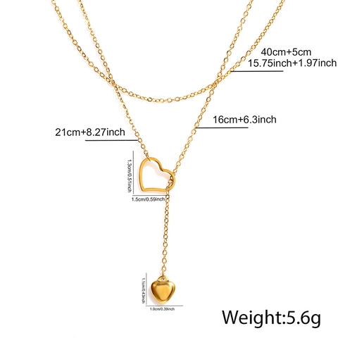 Collana Con Ciondolo A Cuore A Doppio Strato In Acciaio Inossidabile Cuore Cavo E Solido Catena Lunga Gioielli Eleganti Per Donna