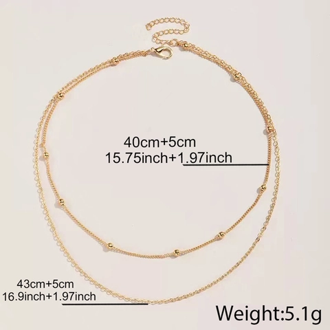 Double Layer Stainless Steel Necklace With Round Beads Minimalist Dainty Chain Jewelry For Women Elegant